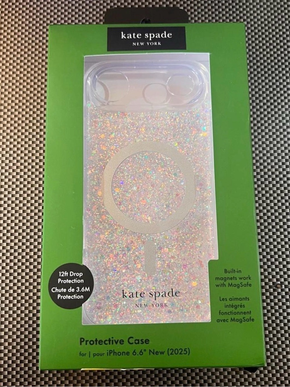 NIB NWT kate spade New York Glitter MagSafe iPhone Case - Iridescent Pink